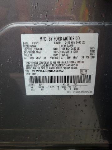 2022 Ford Edge Sel VIN: 2FMPK4J92NBA58562 Lot: 54170234