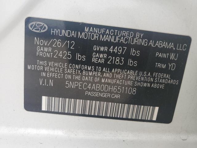 2013 Hyundai Sonata Se VIN: 5NPEC4AB0DH651108 Lot: 52534284