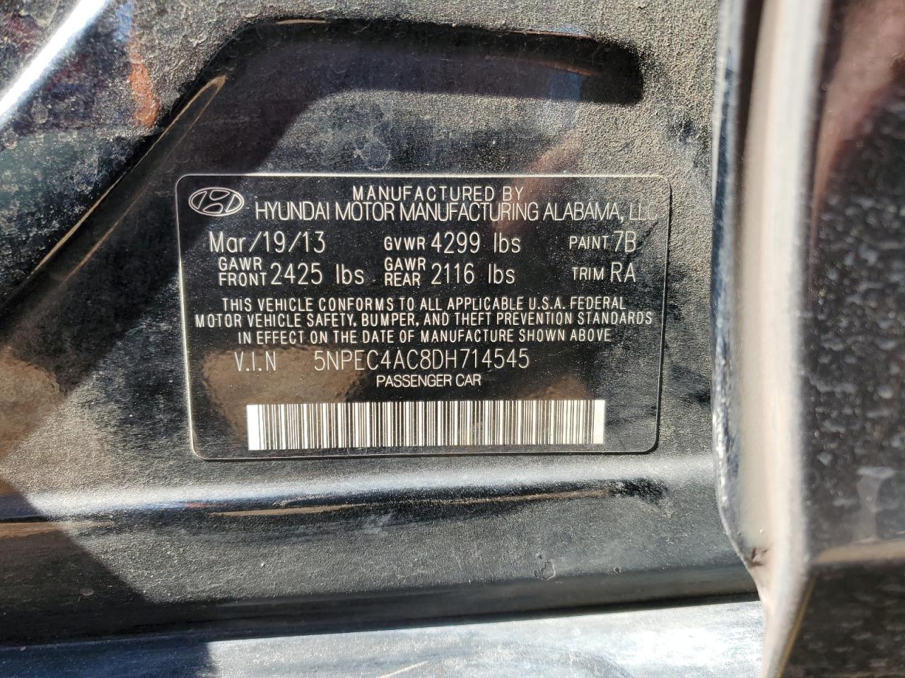 5NPEC4AC8DH714545 2013 Hyundai Sonata Se