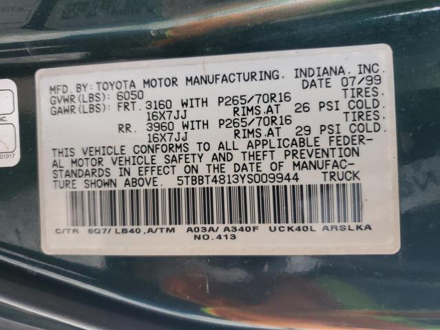 2000 Toyota Tundra Access Cab Limited VIN: 5TBBT4813YS009944 Lot: 56131514