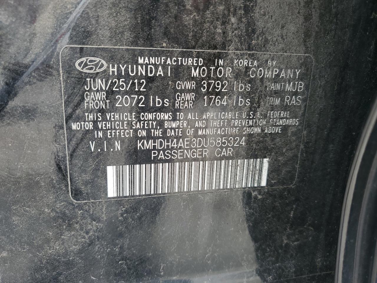 KMHDH4AE3DU585324 2013 Hyundai Elantra Gls