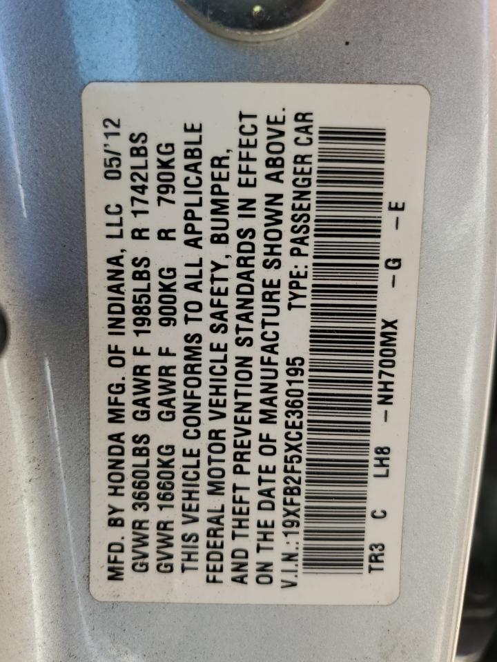 19XFB2F5XCE360195 2012 Honda Civic Lx