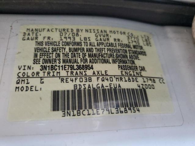 2009 Nissan Versa S VIN: 3N1BC11E79L368954 Lot: 55749184