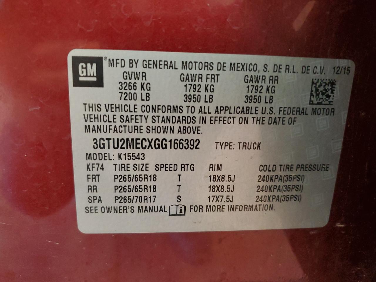 3GTU2MECXGG166392 2016 GMC Sierra K1500 Sle