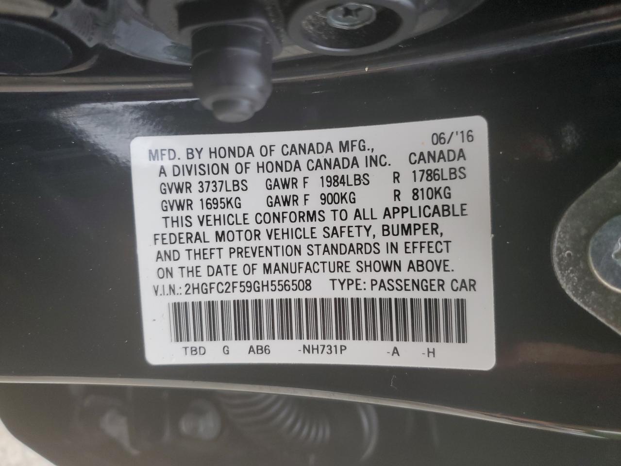 2HGFC2F59GH556508 2016 Honda Civic Lx