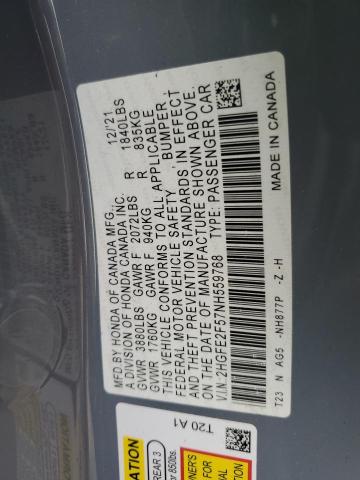 2HGFE2F57NH559768 2022 HONDA CIVIC - Image 13