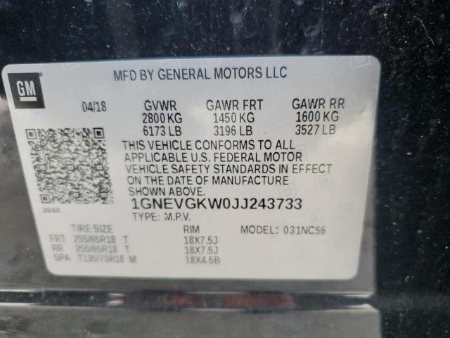 2018 Chevrolet Traverse Lt VIN: 1GNEVGKW0JJ243733 Lot: 55199824