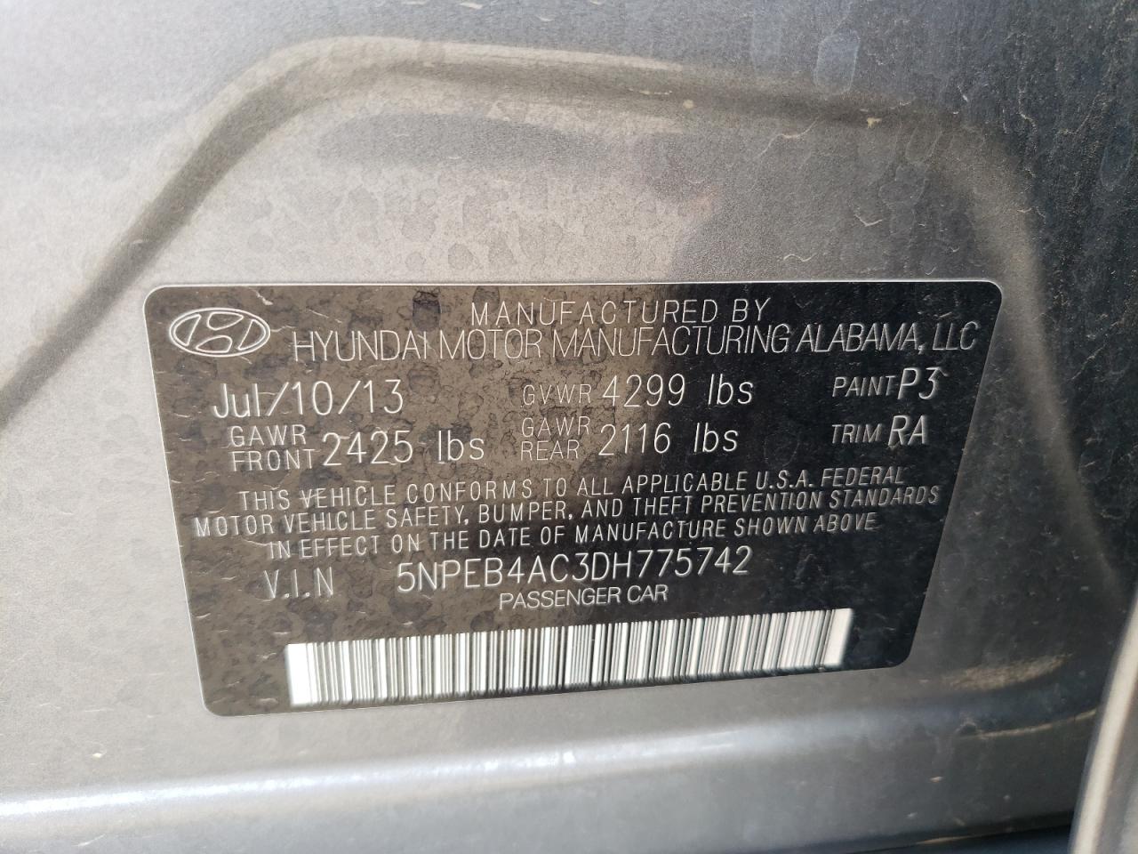 5NPEB4AC3DH775742 2013 Hyundai Sonata Gls