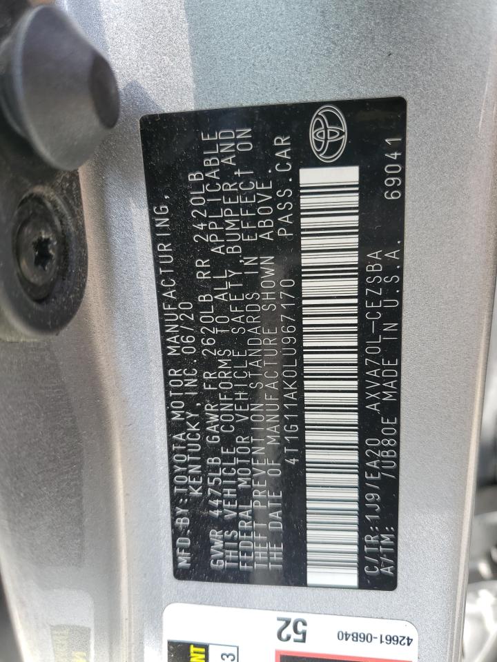 4T1G11AK0LU967170 2020 Toyota Camry Se