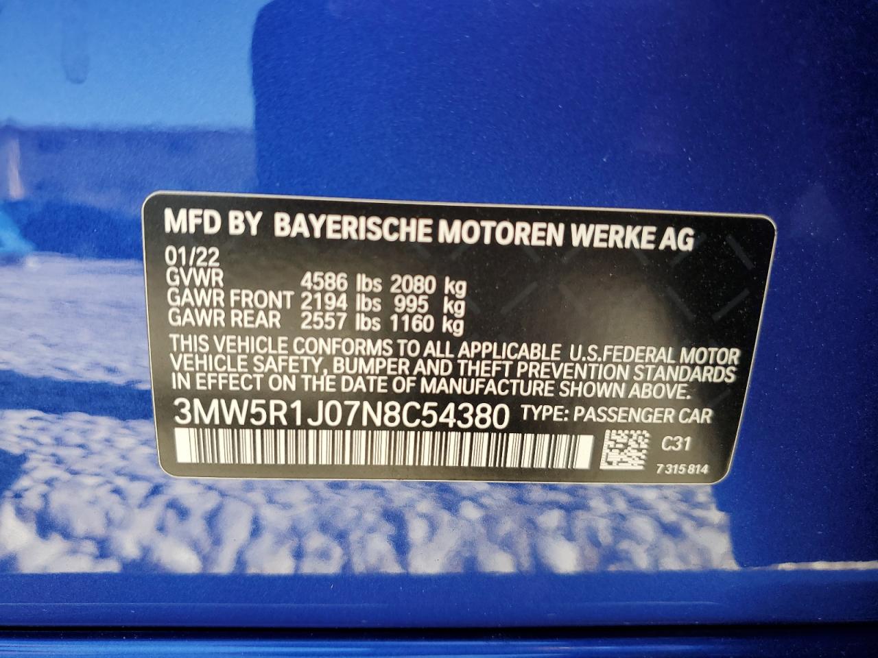 3MW5R1J07N8C54380 2022 BMW 330I