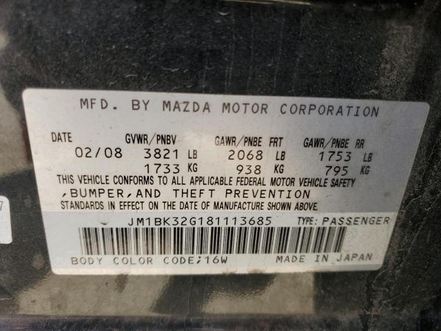 2008 Mazda 3 I VIN: JM1BK32G181113685 Lot: 53265504