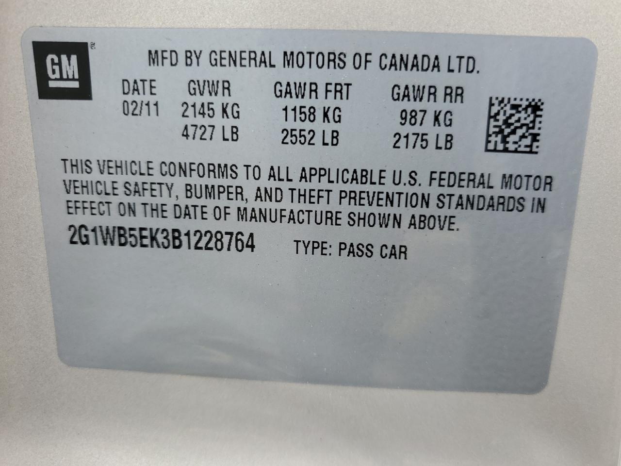 2G1WB5EK3B1228764 2011 Chevrolet Impala Lt