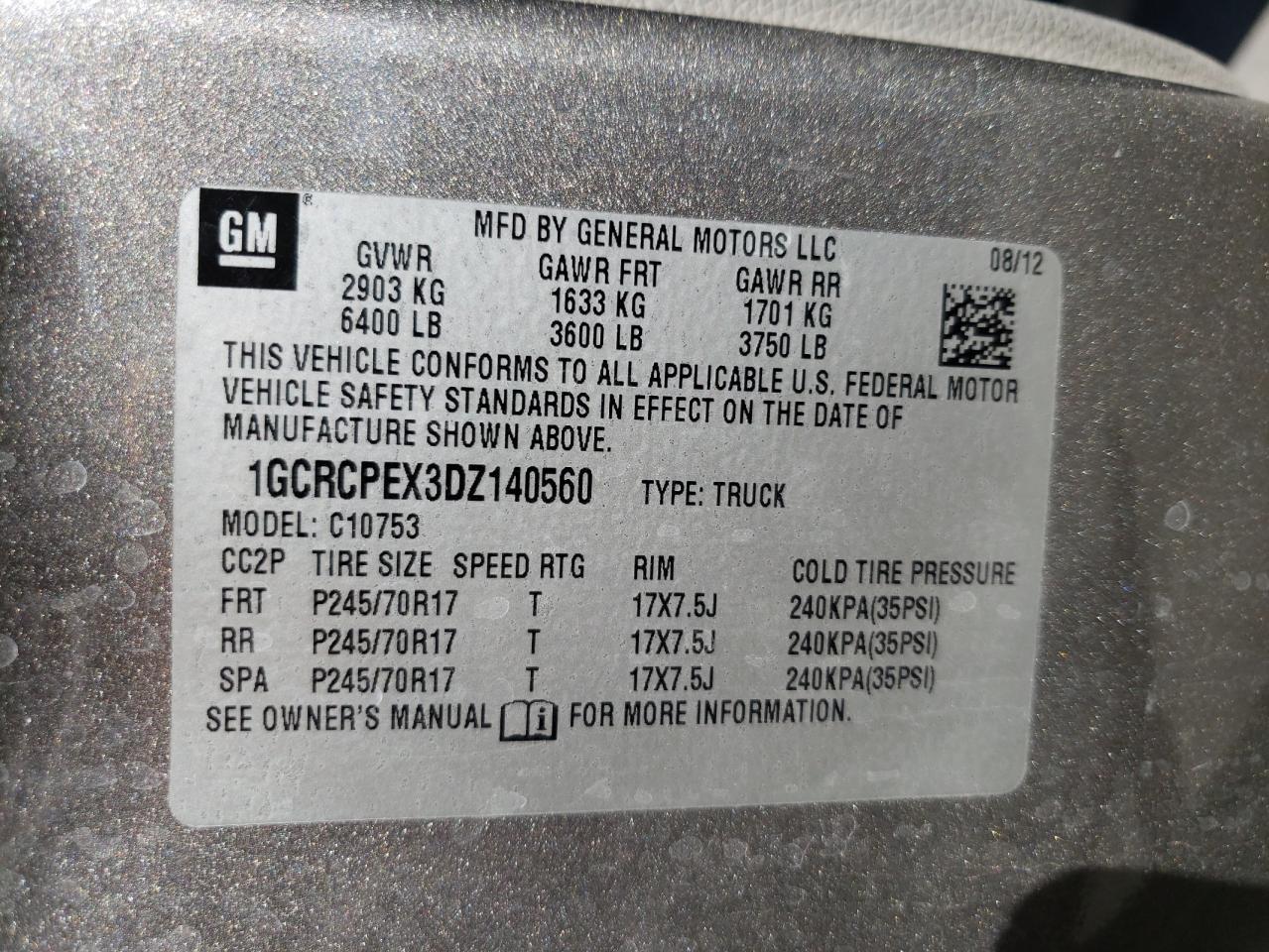 1GCRCPEX3DZ140560 2013 Chevrolet Silverado C1500