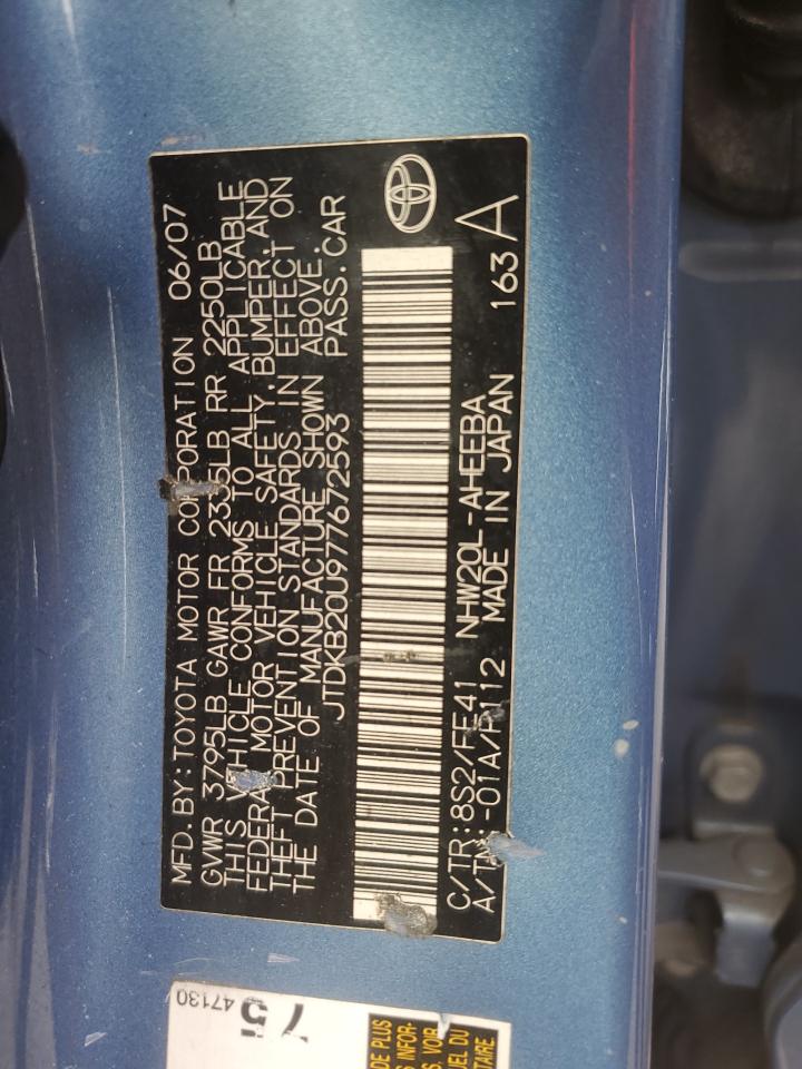 JTDKB20U977672593 2007 Toyota Prius