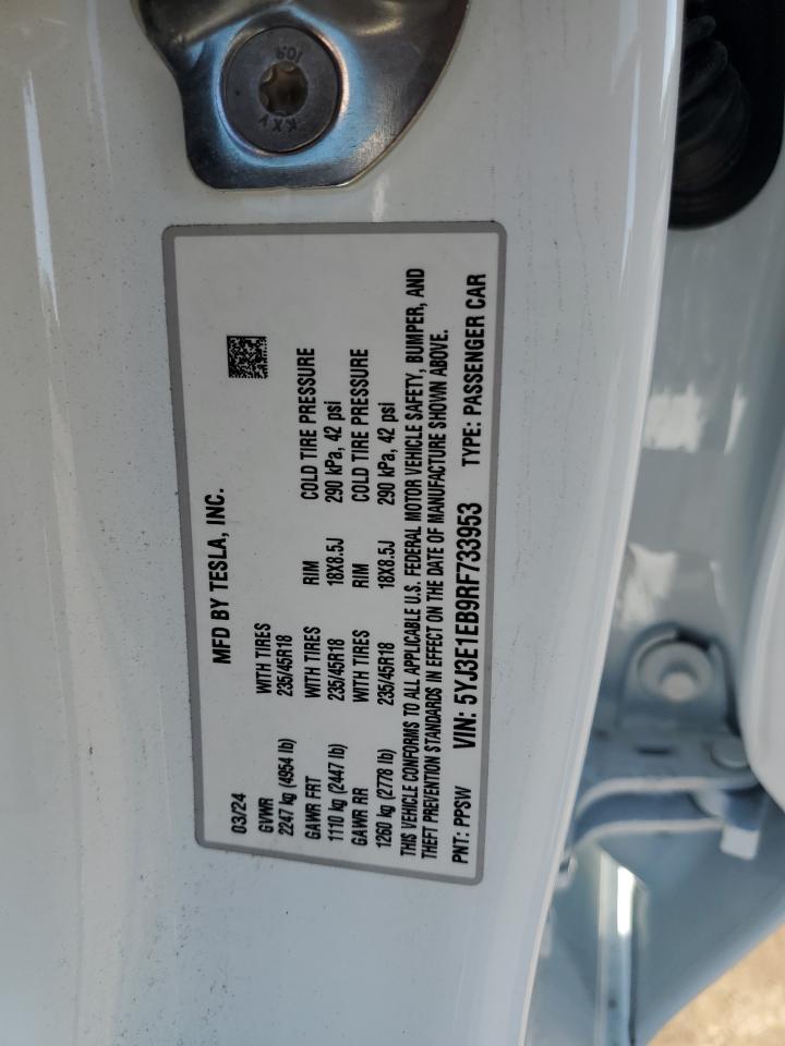 5YJ3E1EB9RF733953 2024 Tesla Model 3