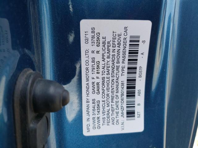 2011 Honda Cr-Z Ex VIN: JHMZF1D67BS014381 Lot: 55155574