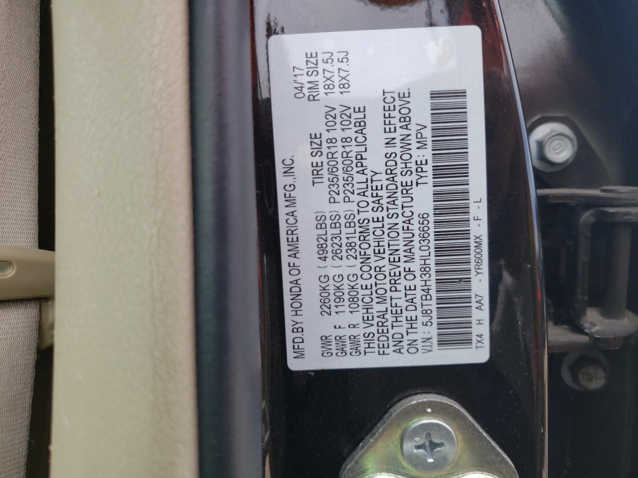 5J8TB4H38HL036656 2017 Acura Rdx