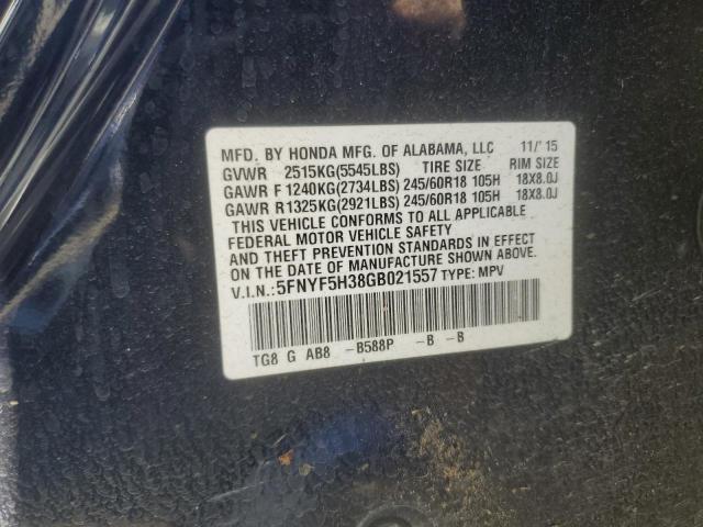 2016 Honda Pilot Ex VIN: 5FNYF5H38GB021557 Lot: 57415104