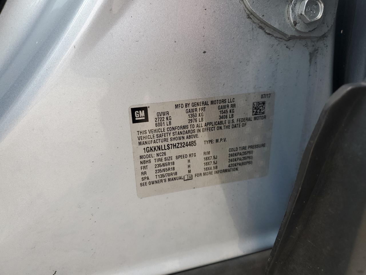 1GKKNLLS7HZ324485 2017 GMC Acadia Sle