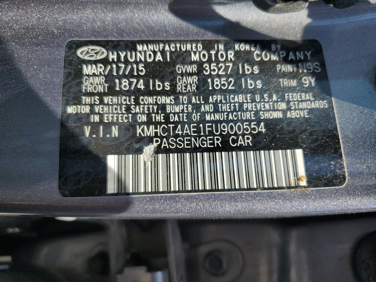 KMHCT4AE1FU900554 2015 Hyundai Accent Gls