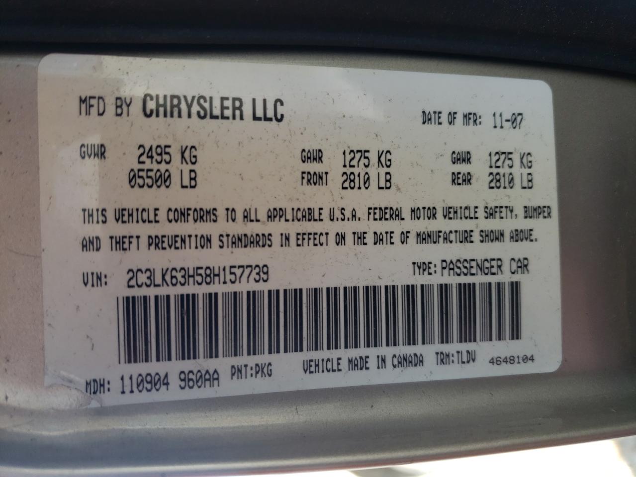 2C3LK63H58H157739 2008 Chrysler 300C