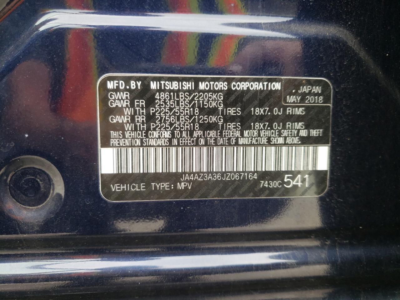 JA4AZ3A36JZ067164 2018 Mitsubishi Outlander Se