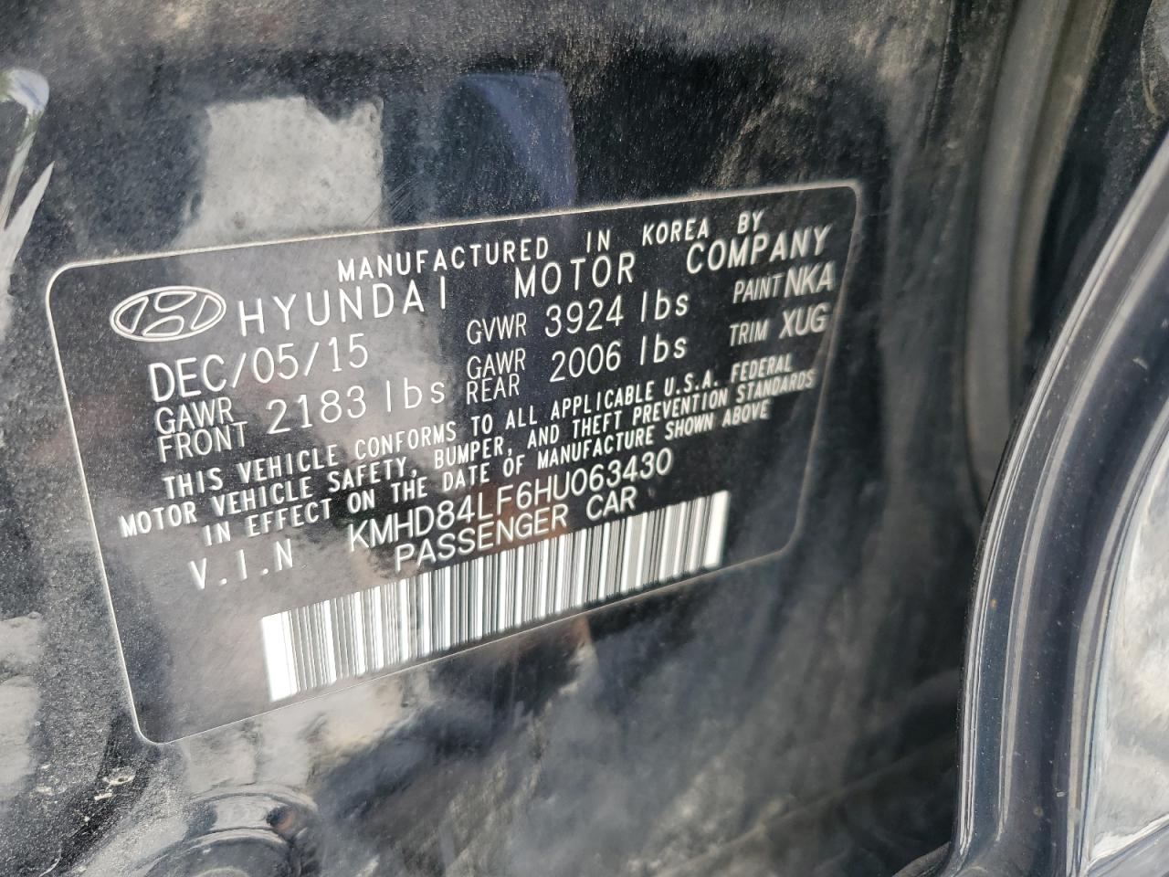 KMHD84LF6HU063430 2017 Hyundai Elantra Se