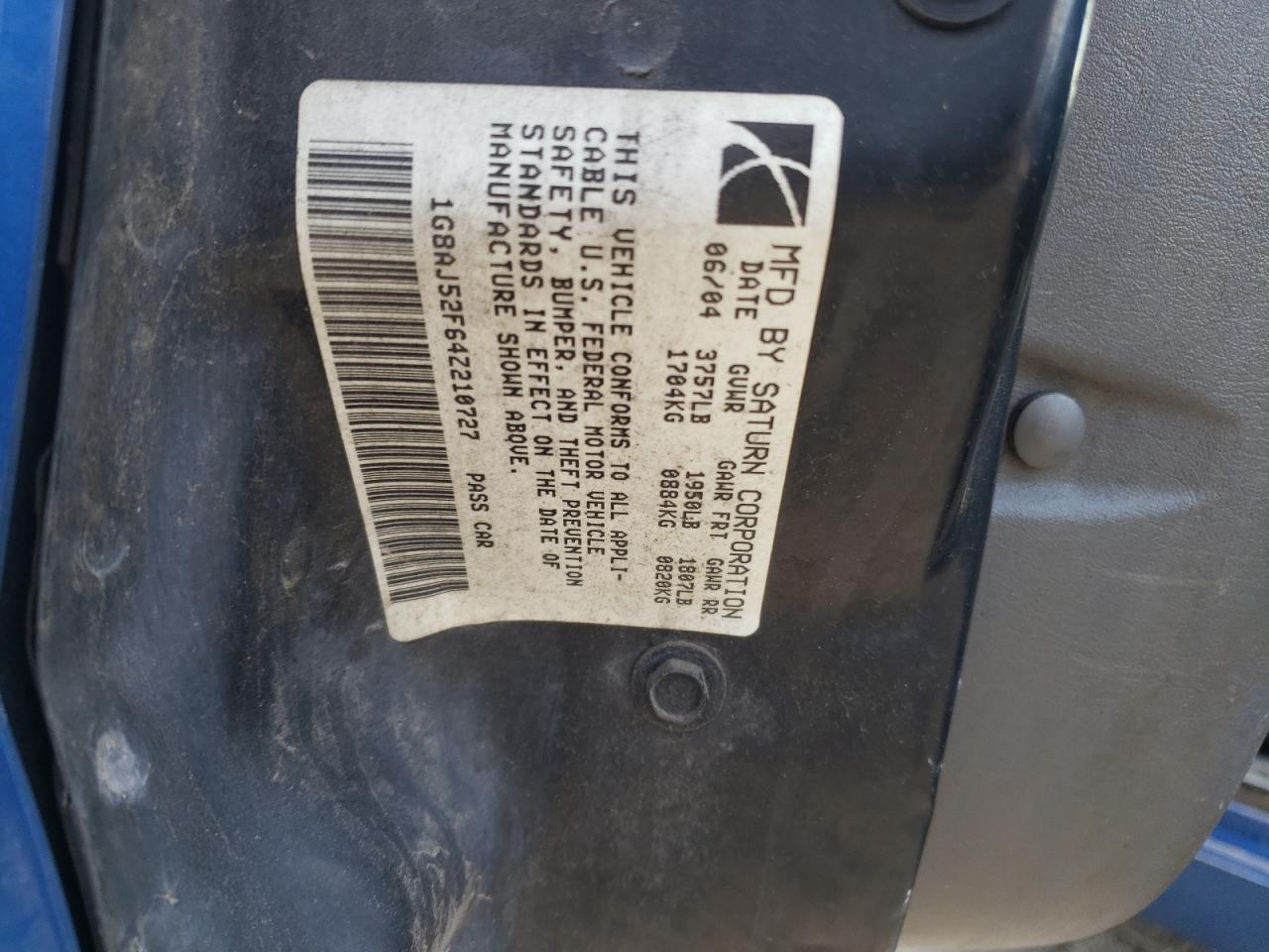 1G8AJ52F64Z210727 2004 Saturn Ion Level 2