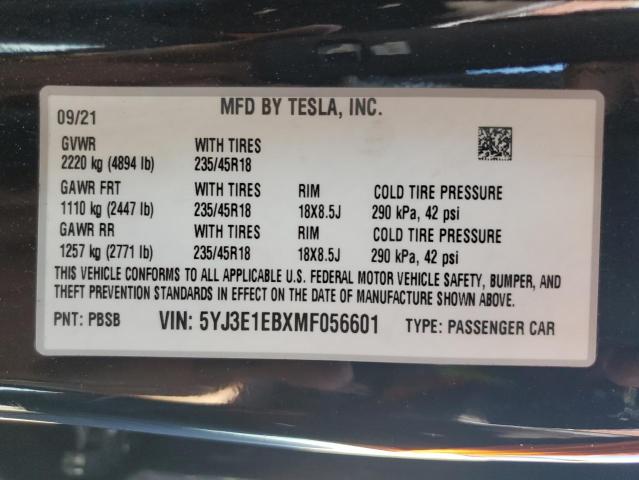 5YJ3E1EBXMF056601 2021 TESLA MODEL 3 - Image 12