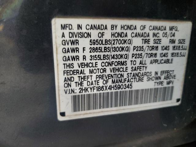 2004 Honda Pilot Exl VIN: 2HKYF186X4H590345 Lot: 56575764