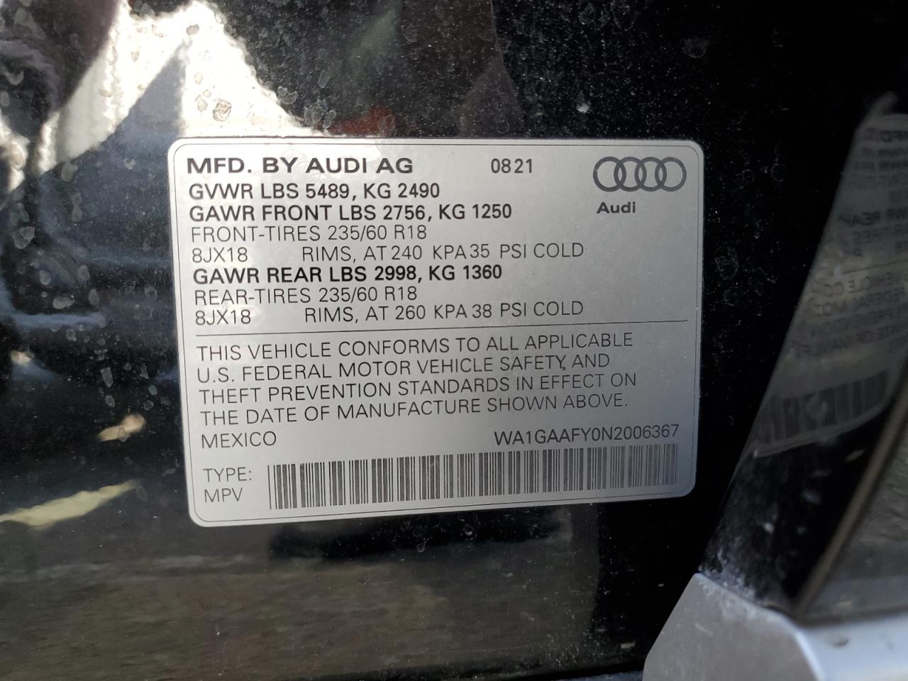 WA1GAAFY0N2006367 2022 Audi Q5 Premium 45