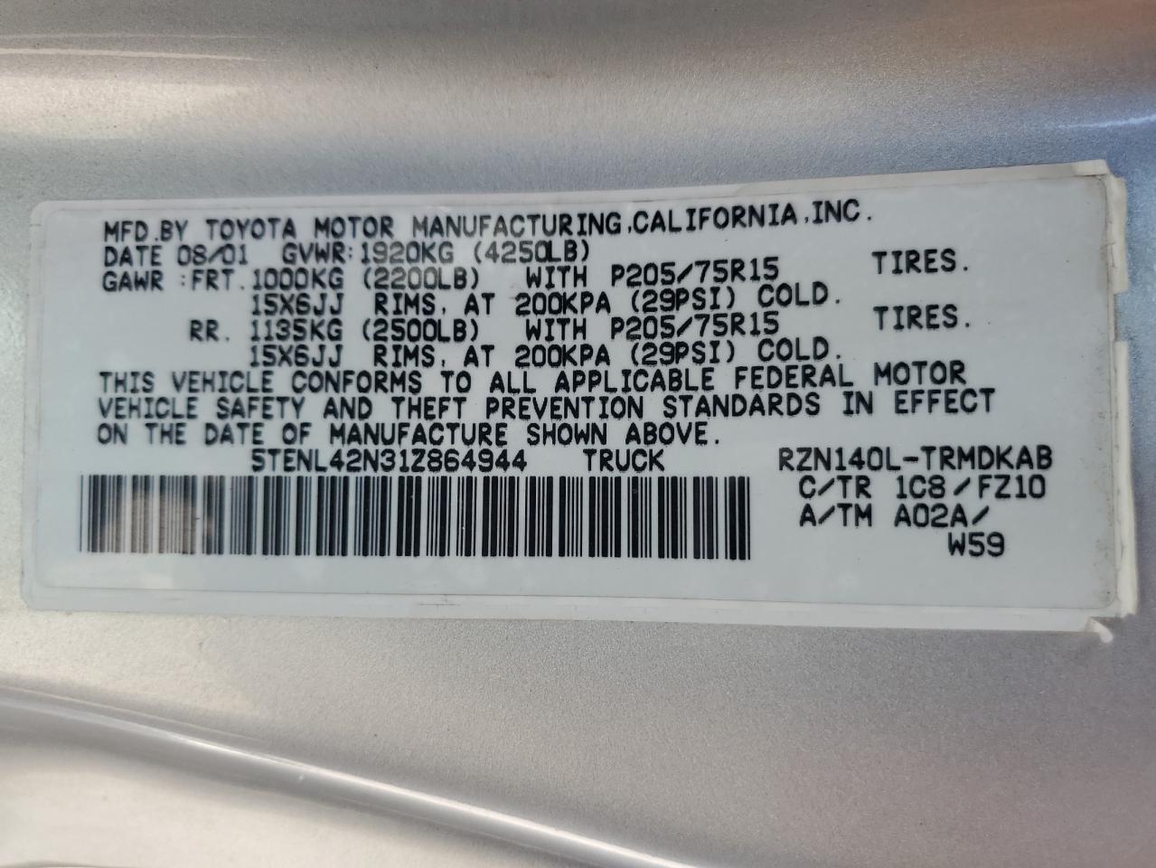 5TENL42N31Z864944 2001 Toyota Tacoma