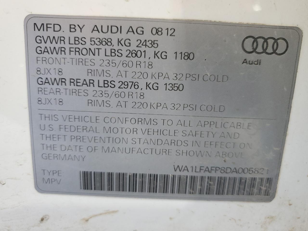 WA1LFAFP8DA005821 2013 Audi Q5 Premium Plus