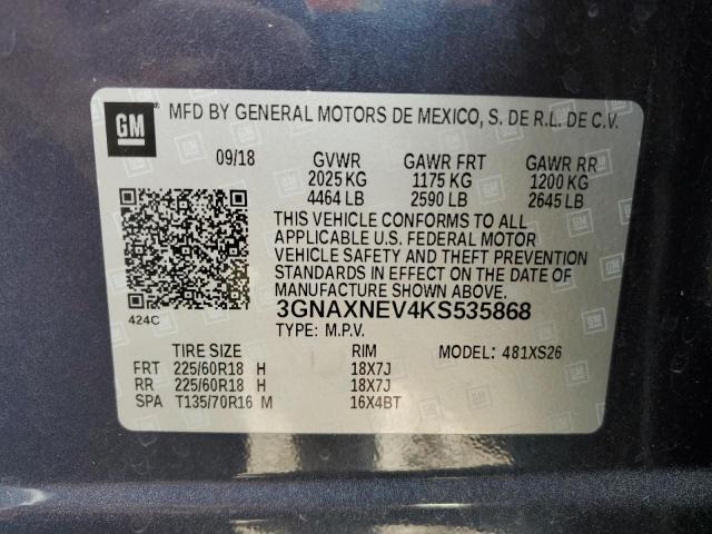 2019 Chevrolet Equinox Premier VIN: 3GNAXNEV4KS535868 Lot: 53976324