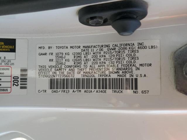 2007 Toyota Tacoma VIN: 5TENX22N77Z356672 Lot: 55646584