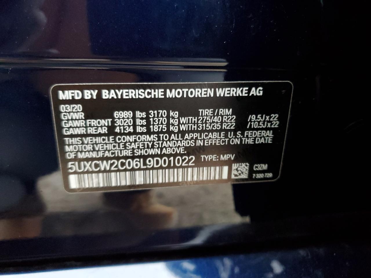 5UXCW2C06L9D01022 2020 BMW X7 xDrive40I