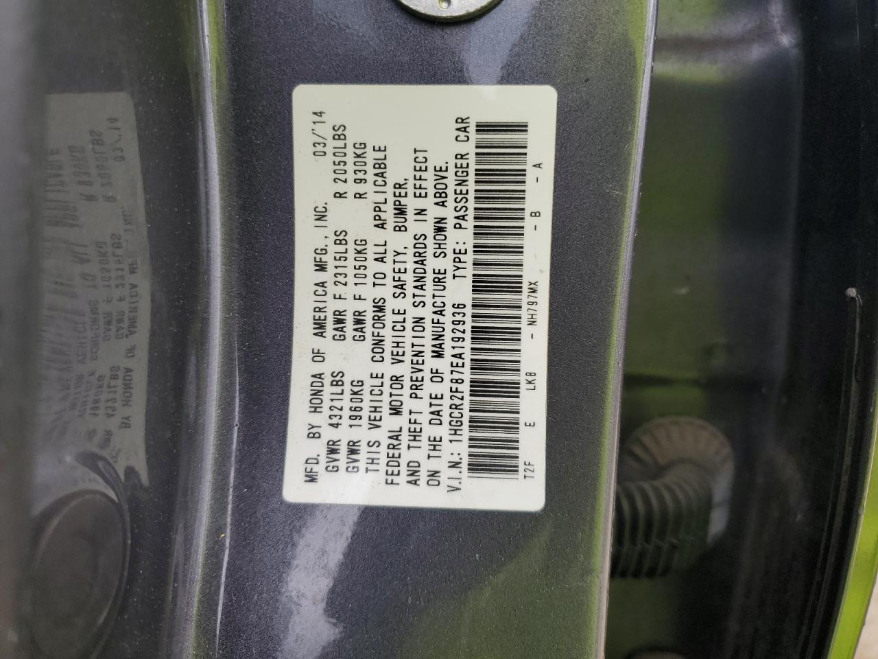 1HGCR2F87EA192936 2014 Honda Accord Exl