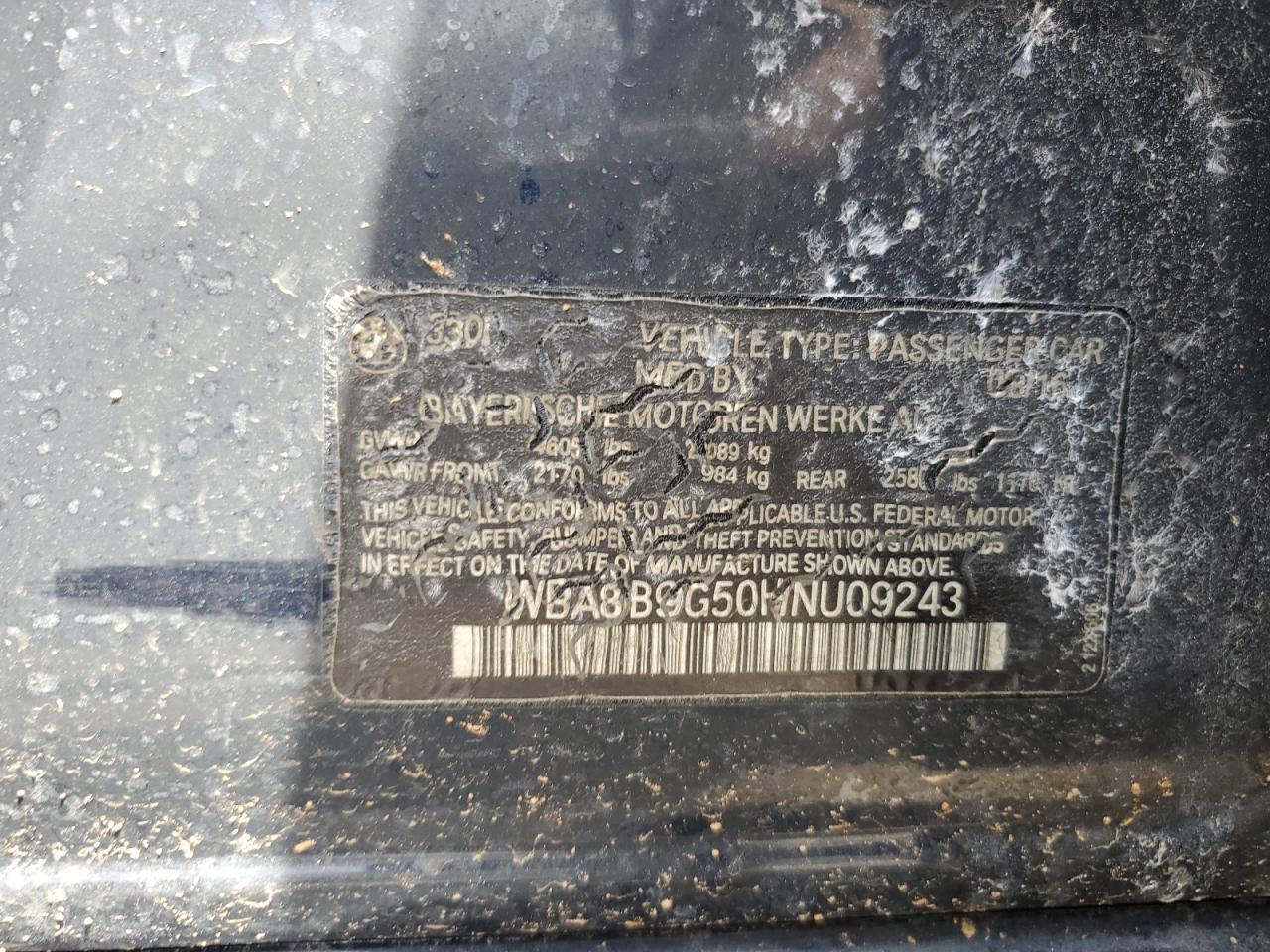 WBA8B9G50HNU09243 2017 BMW 330 I