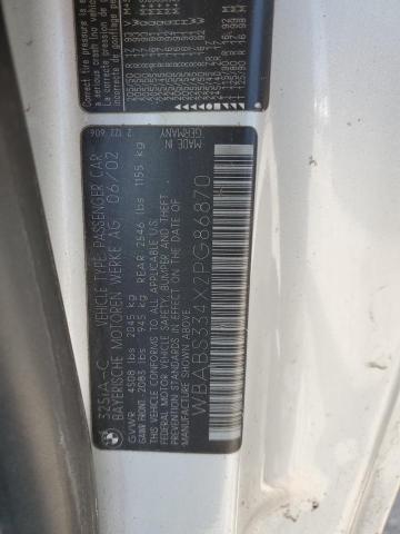 2002 BMW 325 Ci VIN: WBABS334X2PG86870 Lot: 56607434