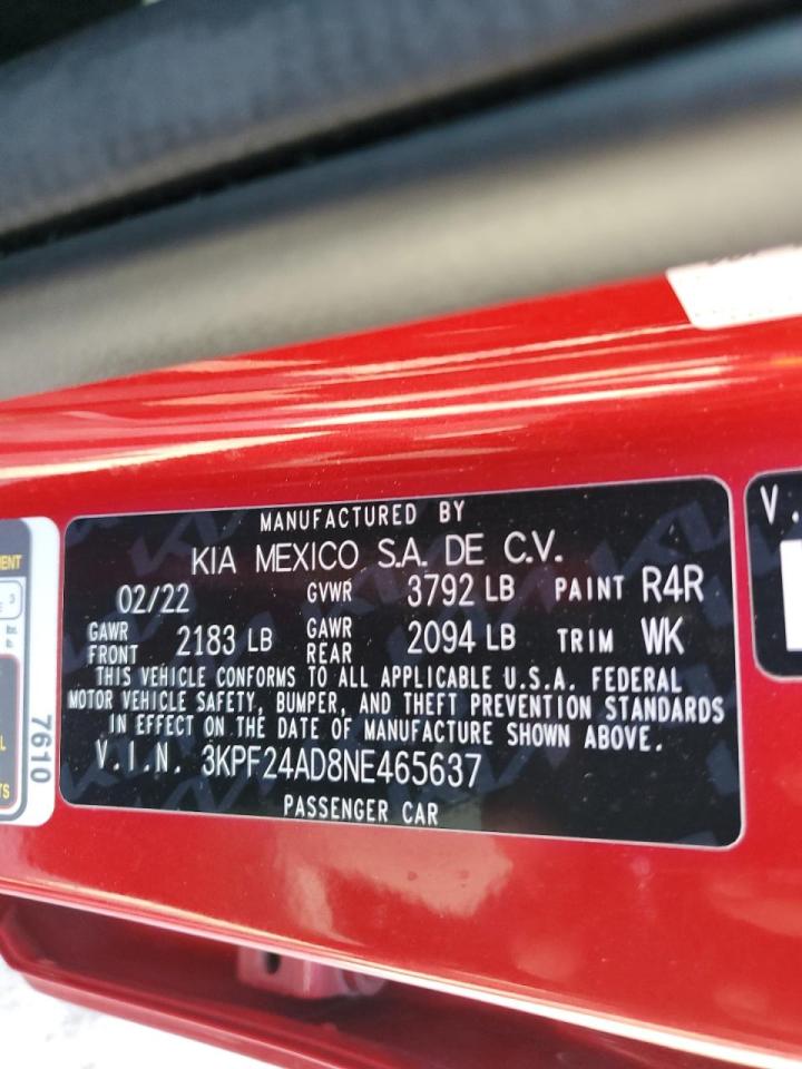 3KPF24AD8NE465637 2022 Kia Forte Fe