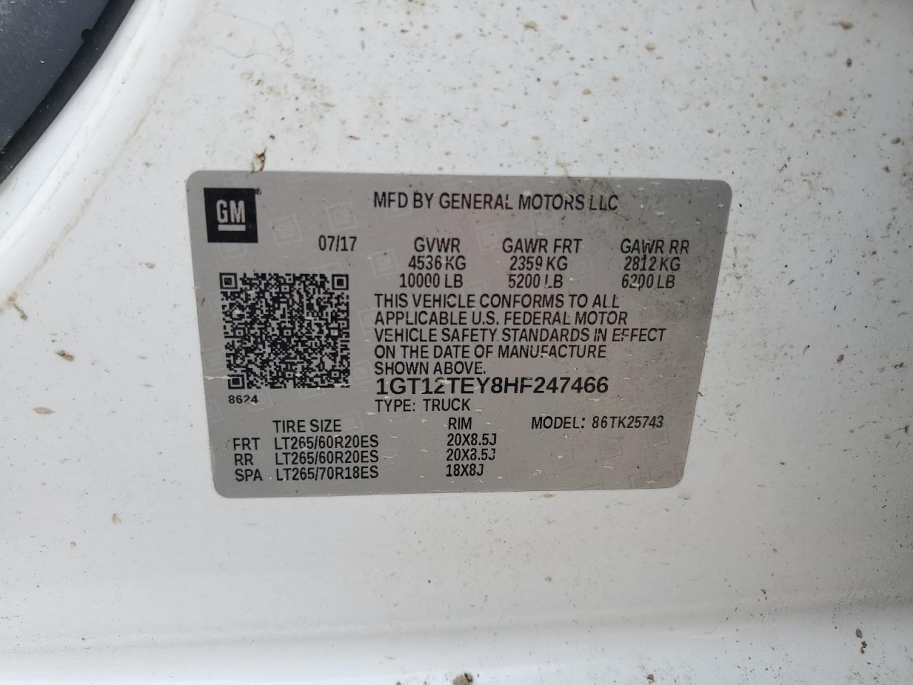 1GT12TEY8HF247466 2017 GMC Sierra K2500 Slt