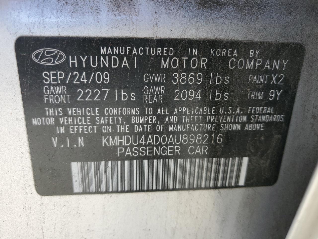 KMHDU4AD0AU898216 2010 Hyundai Elantra Blue