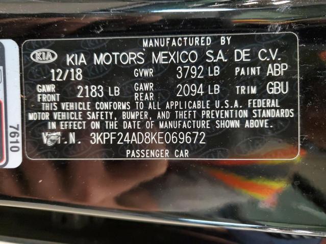 2019 Kia Forte Fe VIN: 3KPF24AD8KE069672 Lot: 55722564