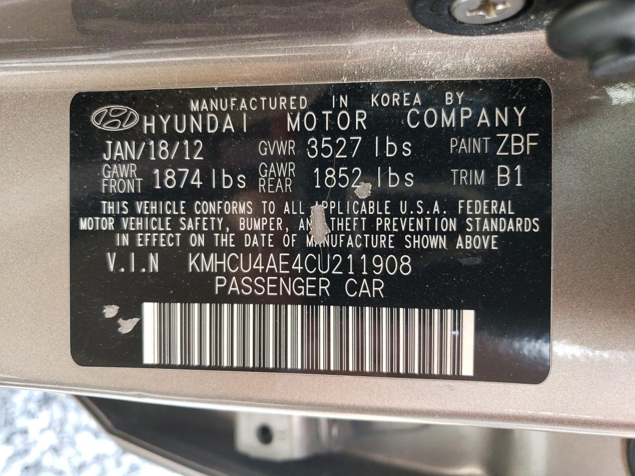 2012 Hyundai Accent Gls vin: KMHCU4AE4CU211908