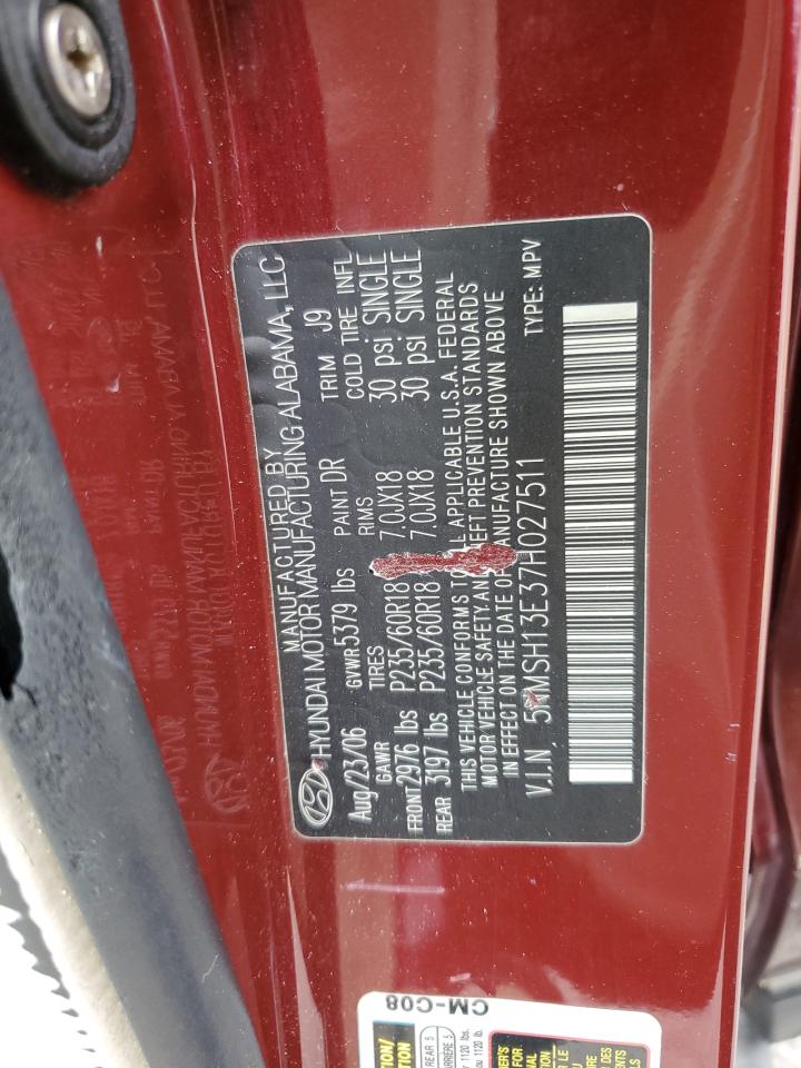 5NMSH13E37H027511 2007 Hyundai Santa Fe Se