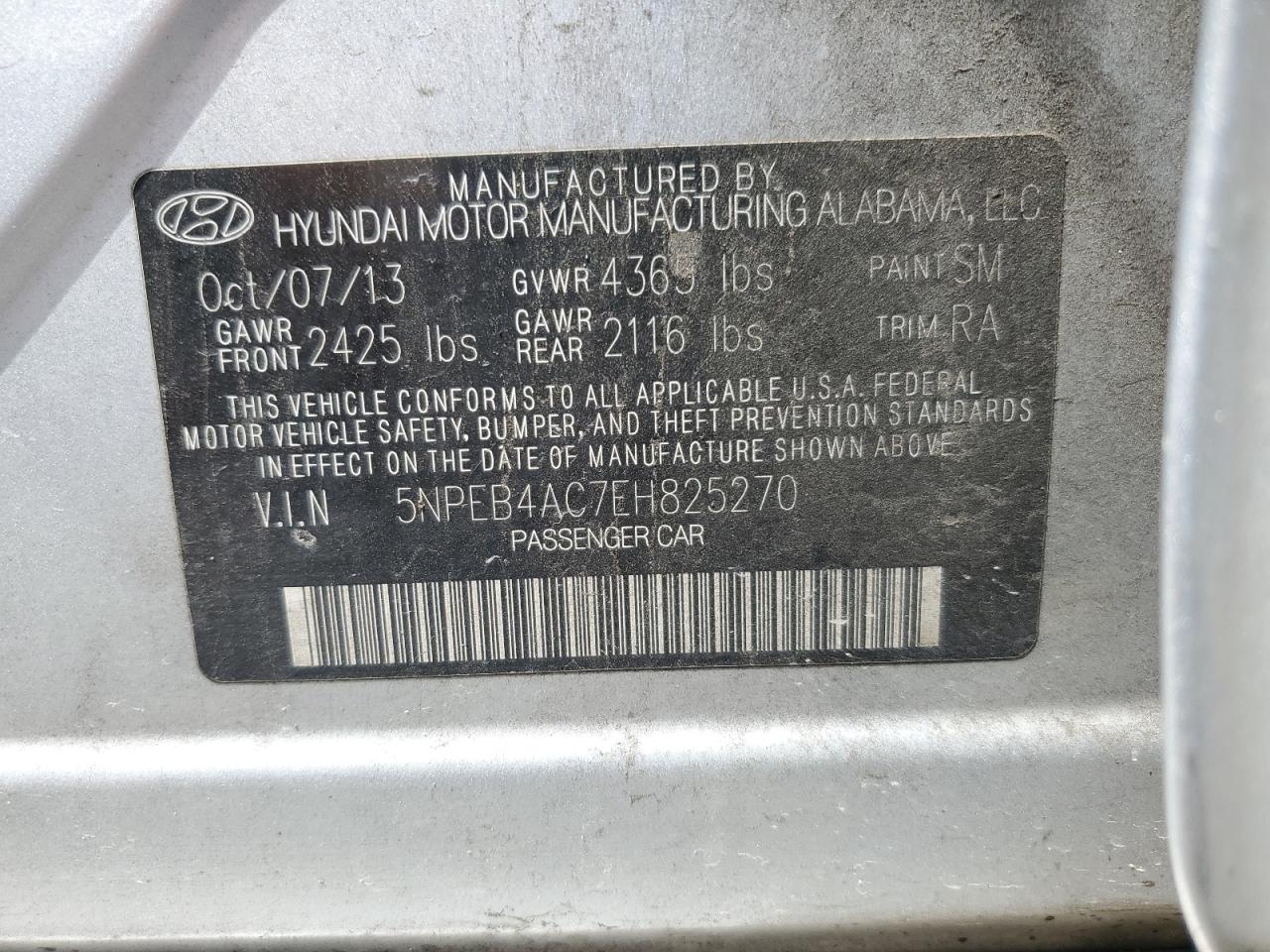 5NPEB4AC7EH825270 2014 Hyundai Sonata Gls