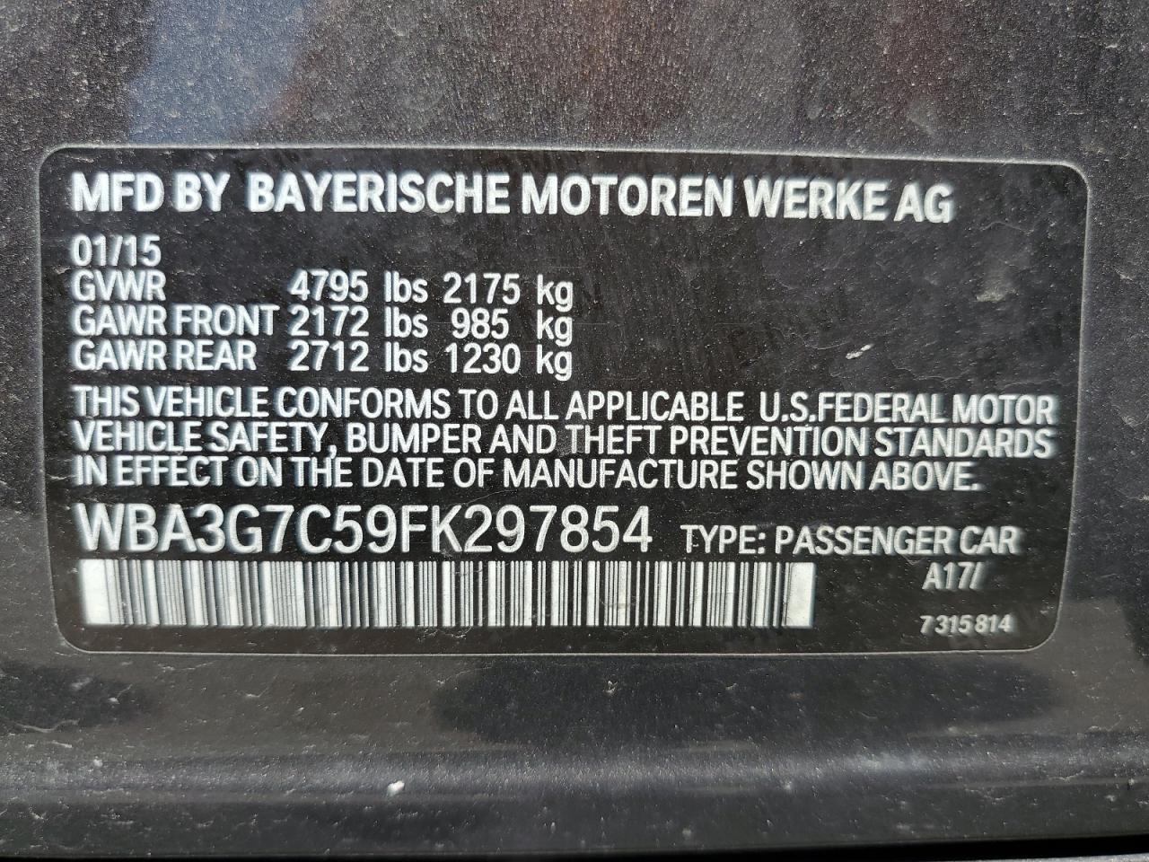 WBA3G7C59FK297854 2015 BMW 328 Xi