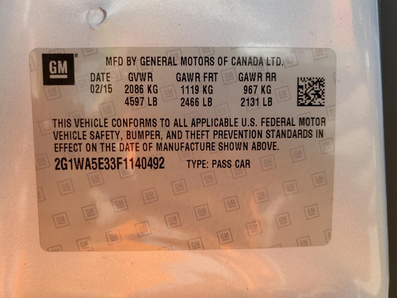 2G1WA5E33F1140492 2015 Chevrolet Impala Limited Ls