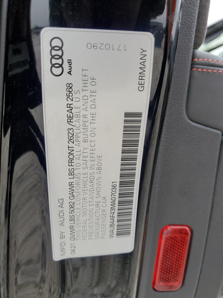 WAUB4AF43MA070361 2021 Audi S4 Premium Plus