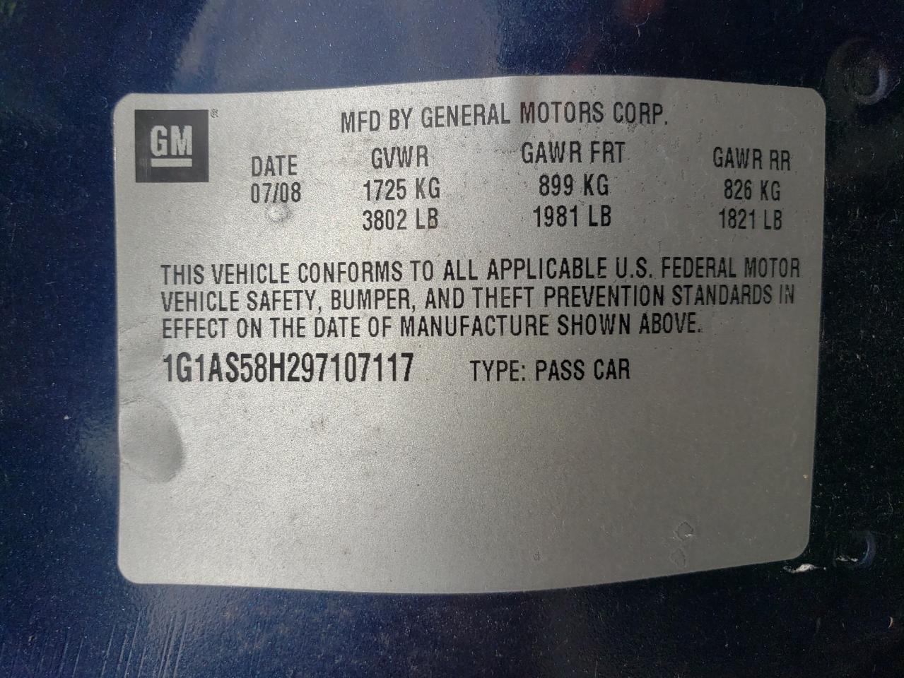 1G1AS58H297107117 2009 Chevrolet Cobalt Ls